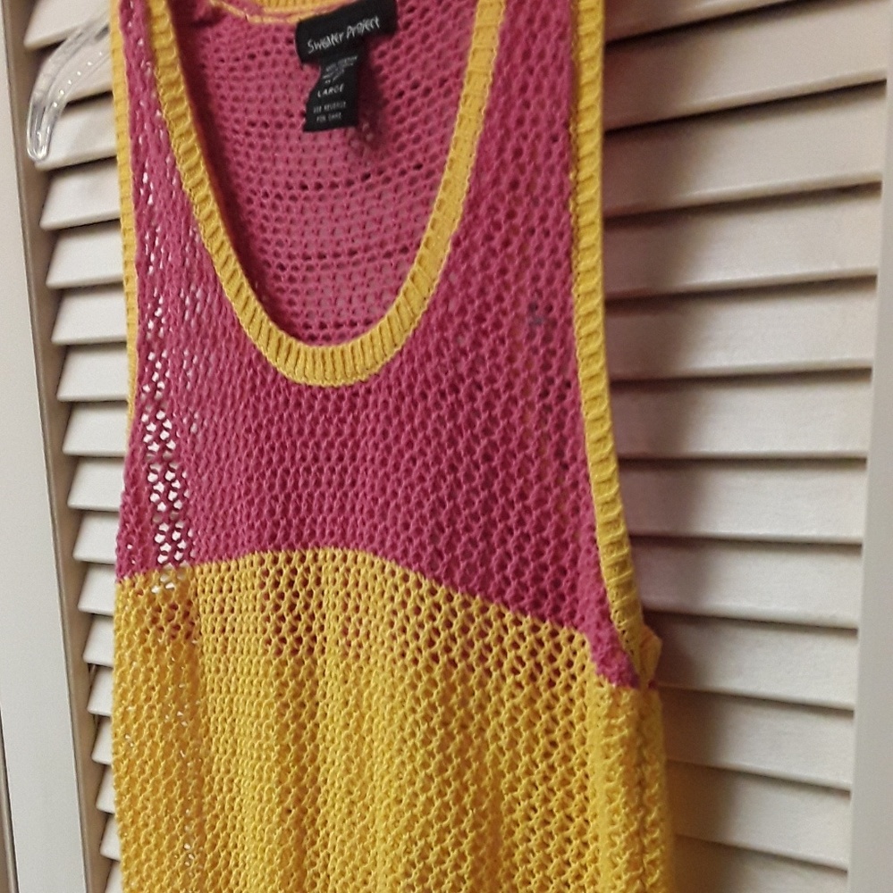 Sweater Project Boho Colorblock Pink Yellow Top L